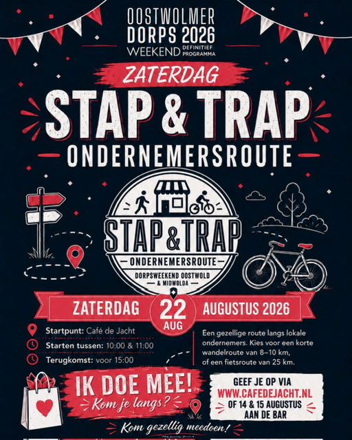 Stap & Trap dorpsweekend 22 Augustus gratis aankomend
